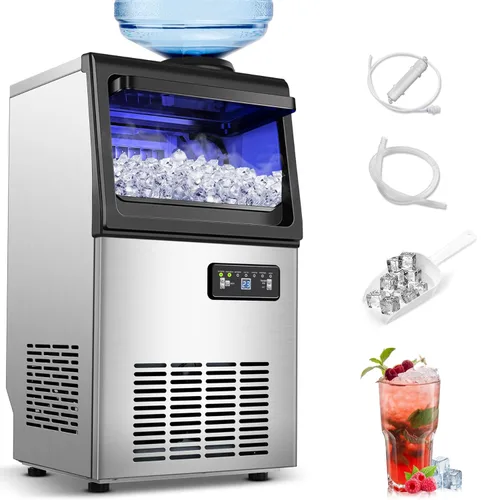 Máquina comercial para hacer hielo 110LBS/24H, máquina de hielo bajo encimera o independiente con contenedor de almacenamiento de 22 libras,