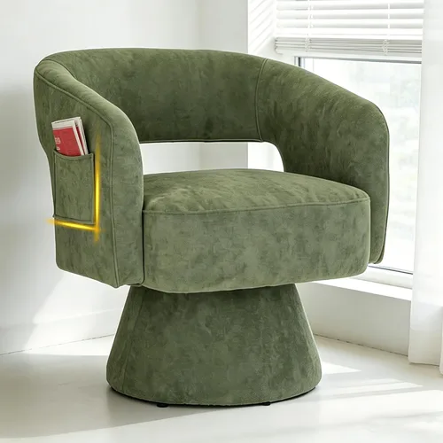 Miniatura 15 de ClinQ Silla giratoria de barril acento, juego de sillas redondas tapizadas de teddy extragrandes, silla de tocador moderna de lujo de 360°