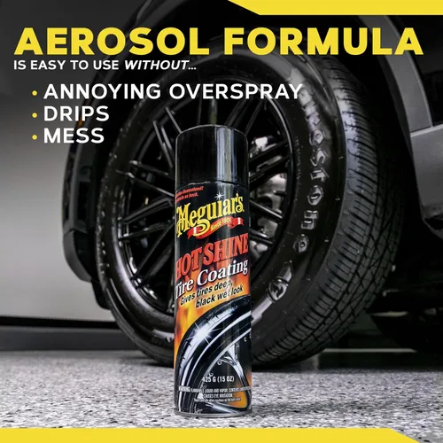 Miniatura 8 de Meguiar's Hot Shine - Revestimiento de neumáticos de alto brillo, paquete de 6 (6 x 15 onzas = 90 onzas en total) en aerosol para neumáticos