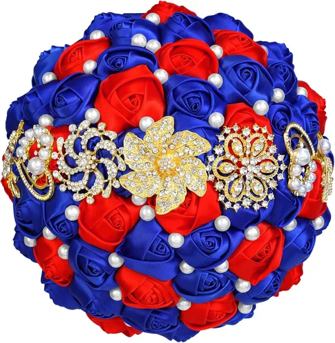 Miniatura 11 de XINNI Broche de oro de lujo de 8 pulgadas, ramo de boda nupcial para novia, dama de honor, ramo de rosas de satén con perlas, color negro y gris