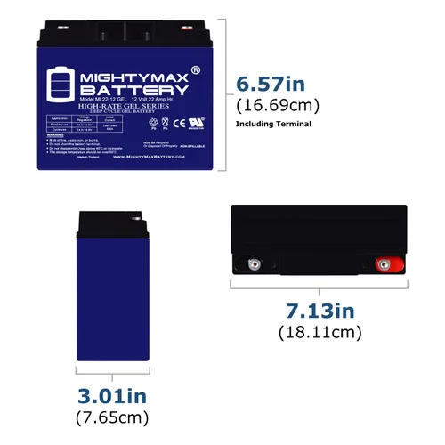 Miniatura 2 de Mighty Max Battery Batería GEL de 12V 22AH para scooter Baoshi 6-DZM-20 6DZM20 - Paquete de 4