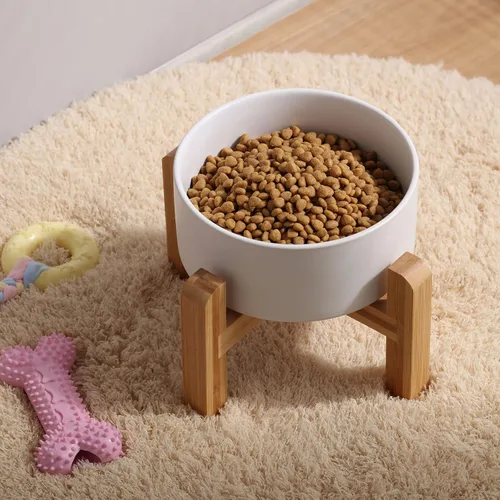Miniatura 6 de Petygooing Cuenco de cerámica blanco elevado/alzado para perros de razas pequeñas, plato de comida y agua para perros con soporte, cuenco