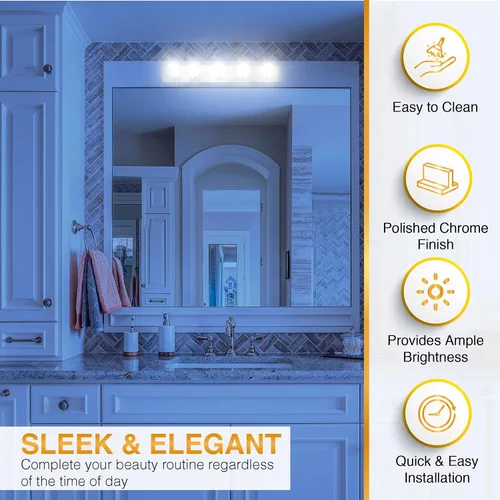 Miniatura 3 de Lighting Five Light Vanity Strip - Lámpara de espejo estilo Hollywood con placas cromadas, accesorios de grado de salón para dormitorio, baño