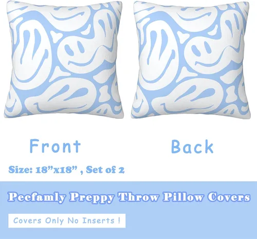 Miniatura 7 de Lindas almohadas de preppy (solo fundas, sin rellenos de almohada), lindas almohadas de color azul claro para la playa, adolescente, niña, Azul bebé