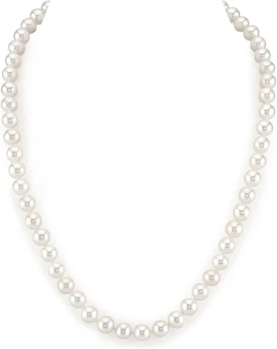 The Pearl Source Real Pearl Necklace for Women with AAA+ Quality Round White Freshwater Genuine Cultured Pearls