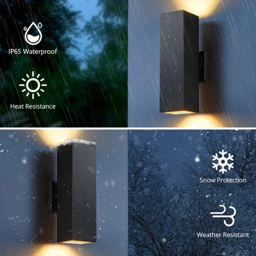 Miniatura 4 de SHIMR Luces de pared para exteriores modernas al atardecer al amanecer, aplique exterior cuadrado negro mate con bombillas incluidas, iluminación