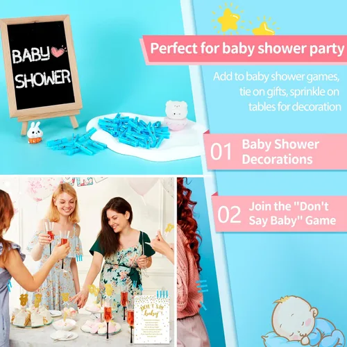 Miniatura 6 de 50 alfileres azules para juego de baby shower, mini pinzas de plástico premium de 1.4 pulgadas, mini alfileres de ropa reutilizables para fotos