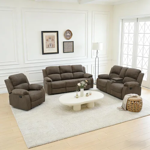 Miniatura 16 de Juego de sofá reclinable manual, juego de sofá reclinable de microfibra, juego de muebles modernos para sala de estar, sofá reclinable para sala