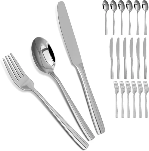 Miniatura 10 de Juego de cubiertos de 24 piezas, juego de cubiertos para 8, juego de cubiertos de vajilla de acero inoxidable de grado alimenticio