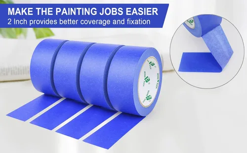 Miniatura 8 de BOMEI PACK Paquete de 4 cintas azules para pintores, 2 x 30 yardas, cinta adhesiva de pintura de primera calidad, cinta de papel de liberación
