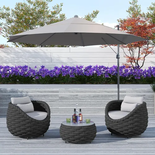 Miniatura 40 de TWT 3-Piece Woven Rope Patio Furniture Set, 2 Outdoor Armchairs with Soft Cushions + Round Aluminum Coffee Table, All-Weather Conversation Set for