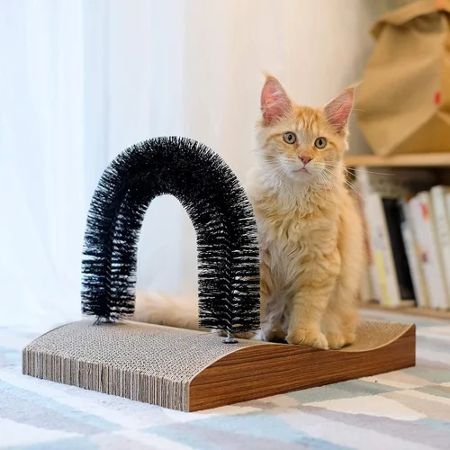 Miniatura 6 de FUKUMARU Auto peluquero para gatos, versión 2.0, rascador de cara de arco de gato con almohadilla rascadora, masajeador de espalda de gatos, cepillo