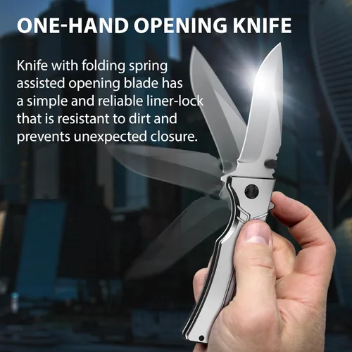 Miniatura 9 de Navaja de bolsillo para hombres y mujeres - Hoja plegable afilada de 3.5" con mango de aluminio y clip de bolsillo - Elegantes navajas grises
