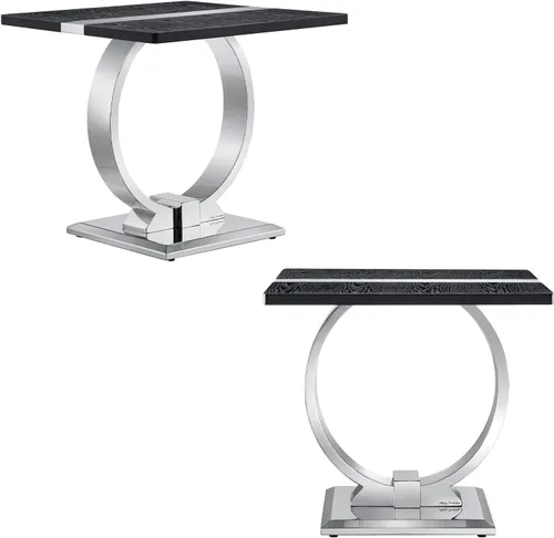 Miniatura 11 de Asday Mesa auxiliar dorada, moderna mesa auxiliar negra para sala de estar con base en U de metal dorado, mesa auxiliar cuadrada para sofá, sala