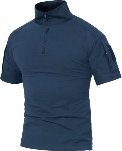 Miniatura 14 de MAGCOMSEN Camisas militares tácticas para hombre con cremallera de 1/4, manga corta, ajustada, camisa de camuflaje