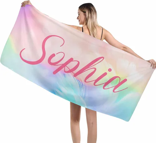 Miniatura 41 de MyPupSocks Toallas de playa para niñas, toallas personalizadas de teñido anudado con nombres para niños y adultos, toallas de playa personalizadas