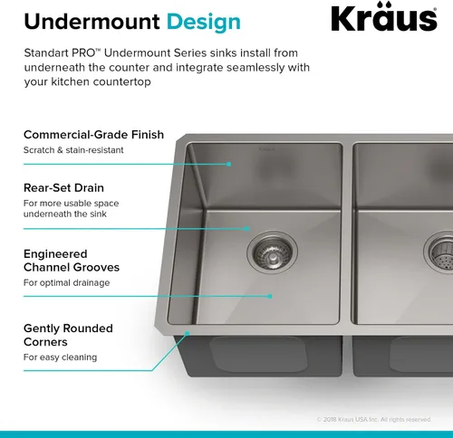 Miniatura 4 de Kraus Standart Pro KHU104-33 - Fregadero de cocina de 33 pulgadas con montaje inferior, doble tazón 60/40, calibre 16, acero inoxidable