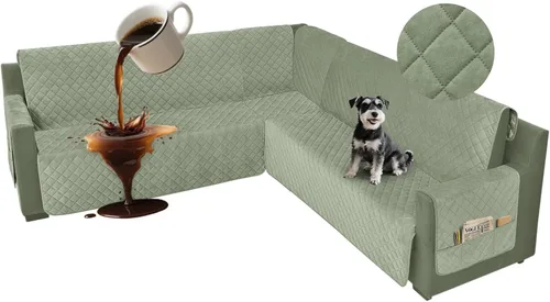Miniatura 21 de Fundas impermeables para sofá seccional de esquina en forma de L, de terciopelo, juego de 6 piezas, funda en forma de U para sofá, para perros