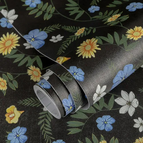 Miniatura 14 de Abyssaly Papel tapiz vintage para despegar y pegar, papel de contacto floral para decoración de revestimiento de estantes de dormitorio