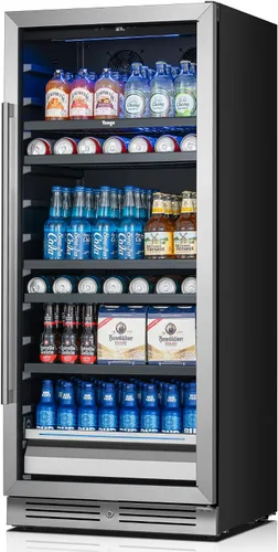 Miniatura 12 de Yeego Refrigerador de bebidas – Mini refrigerador de 100 latas de 15 pulgadas con puerta de vidrio, enfriador de bebidas de 34 a 54 ℉, integrado
