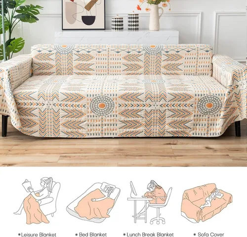 Miniatura 6 de Funda de sofá de algodón lavable, reversible, estilo boho, para sofá seccional en forma de L, con diseño geométrico de jacquard, protector multiusos