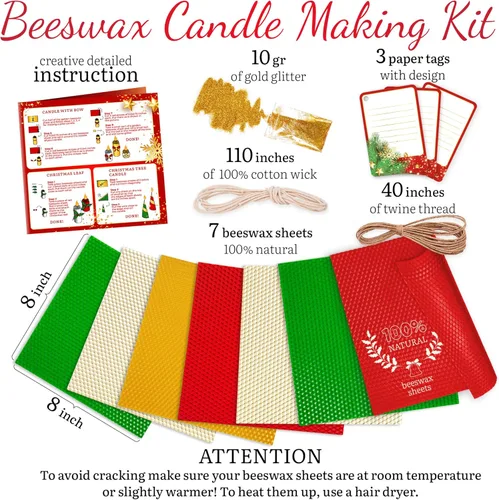 Miniatura 2 de Kit para enrollar velas navideñas - Kit de fabricación de velas de cera de abeja para niños y adultos (Navidad, Janucá, Kwanzaa) - Proyecto
