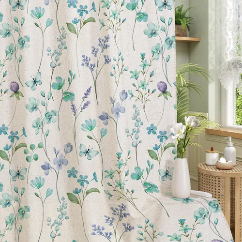 Miniatura 23 de Litabel Cortina de ducha con diseño floral de acuarela, cortina de ducha de flores de mariposa azul para baño, juego de cortina de ducha moderna