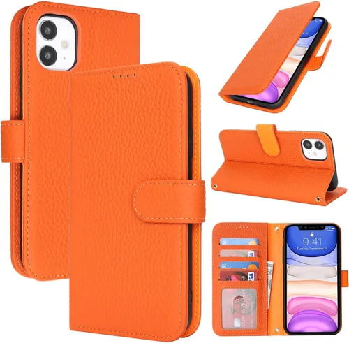Miniatura 173 de Zouzt Funda para iPhone 11 de 6.1 pulgadas de piel auténtica con 4 ranuras para tarjetas, tarjetero con bloqueo RFID, tapa magnética, función atril