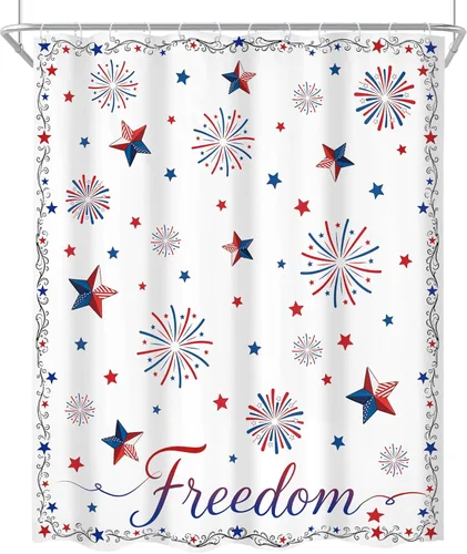 Miniatura 7 de Independence Day Memorial Day 60Wx72H Shower Curtain Patriotic 4th of July Red White Blue American Stars Firework Freedom Bathroom Curtain Set