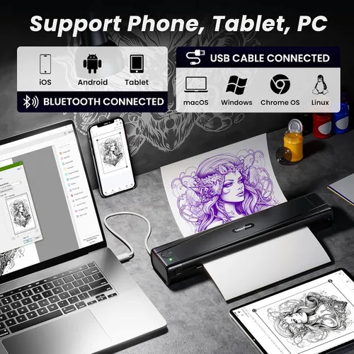 Miniatura 6 de TATTMUSE Impresoras portátiles inalámbricas para viajes, compatibles con teléfono y almohadilla, impresora compacta portátil Bluetooth pequeña