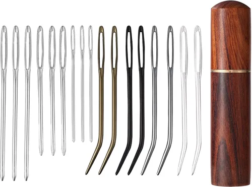 Miniatura 12 de Kit de 17 agujas de coser de ojo grande, agujas romas de acero inoxidable y agujas de tapiz dobladas, agujas de tapiz afiladas, agujas de tejer a