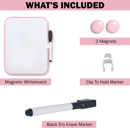 Miniatura 2 de Pizarra Magnética de Borrado en Seco para Casillero Escolar, 6" x 8" con Marcador y 2 Imanes - Pizarra Blanca Pequeña para Aula, Hogar, Oficina, Rosa
