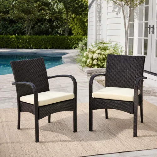 Miniatura 4 de Christopher Knight Home PE Wicker Dining Chairs Set of 2, Outdoor Patio Chairs with Removable Cushion, Poolside Dining Furniture, Aluminum Frame