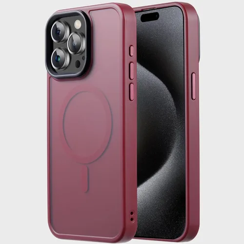 Miniatura 21 de Tigowos - Funda magnética para iPhone 15, resistente a las caídas, sensación de piel mate, a prueba de golpes, delgada, negro mate