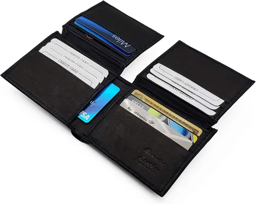 Miniatura 9 de AG Wallets Tarjetero de cuero para hombre con ventanas de identificación dobles abatibles, Negro -, Cartera plegable