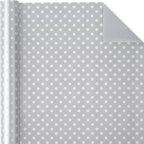 Miniatura 4 de WRAPAHOLIC Papel de regalo reversible, mini rollo, 17 pulgadas x 33 pies, estampado plateado y diseño de lunares para cumpleaños, vacaciones, bodas