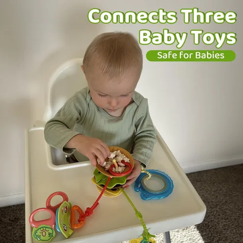 Miniatura 2 de Aprilwolf Hamburger - Soporte de juguetes con ventosa para silla alta, cochecito, juguetes de bebé de 6 a 12 meses y niños pequeños, 3 correas