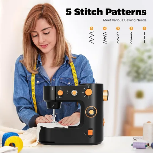 Miniatura 2 de Máquina de coser portátil, mini máquina de coser de 2 velocidades, kit de costura seguro y máquina de coser pequeña fácil de usar con luz LED, pedal