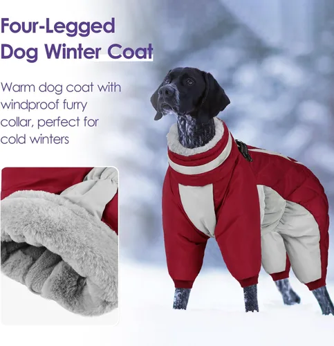 Miniatura 4 de Abrigo de cuerpo completo para perros – Chaqueta cálida de vellón para perros pequeños, abrigos de invierno de cuello alto con arnés, traje de nieve