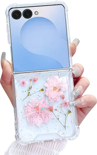 Miniatura 21 de Compatible con Samsung Galaxy Flip 4, funda transparente con flores secas prensadas, para mujeres y niñas, TPU suave a prueba de golpes, funda