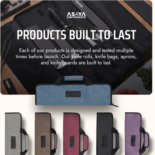 Miniatura 7 de Asaya - Bolsa enrollable para cuchillos de chef - 12 bolsillos para cuchillos y utensilios de cocina - Nylon ligero, duradero y resistente a manchas