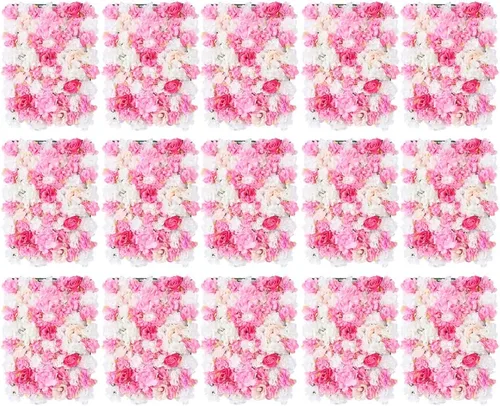 Miniatura 8 de Paquete de 12 paneles de pared de flores artificiales de 24 x 16 pulgadas, paneles de fondo de flores artificiales de hortensias y rosas