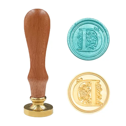 Miniatura 9 de Sello de cera medieval tradicional del alfabeto inicial, cabeza de latón, mango de madera, sellos de letras para tarjeta/sobre/regalo - (Letra W)