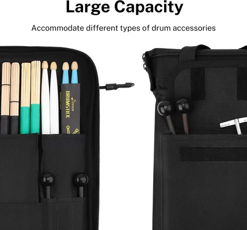 Miniatura 4 de Donner - Porta baquetas de gran capacidad con espesor, bolsa para baquetas, colgante y portátil para baquetas, cepillos y mazos, hasta 12 pares