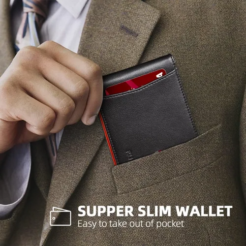 Miniatura 2 de RUNBOX - Cartera minimalista y delgada para hombre con clip de dinero, bloqueo RFID y piel para bolsillo frontal
