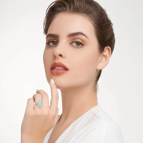 Miniatura 4 de MORGAN & PAIGE . Anillos de plata de ley 925 con rodio o oro amarillo de 18 quilates de jade verde genuino para mujer, hipoalergénicos, vintage