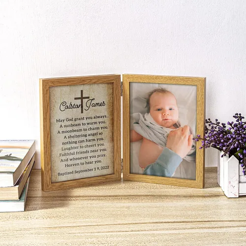 Miniatura 7 de Regalo de bautismo personalizado para bebé, marco de fotos personalizado, poema de bendición en marco de fotos doble de 5 x 7 pulgadas, regalo