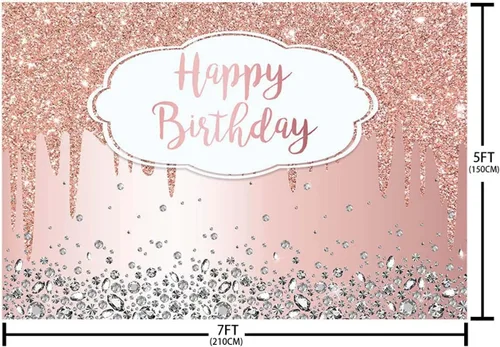 Miniatura 5 de Telón de fondo de 7 x 5 pies para cumpleaños con purpurina que gotea, diamantes de cristal, rosa dorado, para fotografía, decoración para fiesta