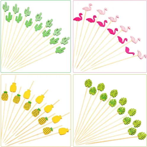 Miniatura 2 de Blulu Paquete de 200 palillos de dientes elegantes para aperitivos, brochetas de cóctel de perlas de 4.7 pulgadas para bebida, palitos con sabor a