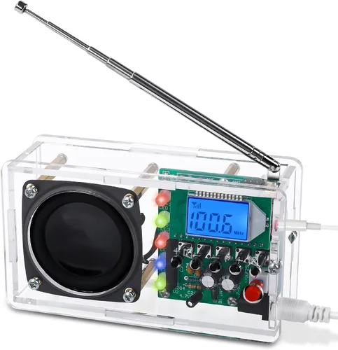 ICSTATION - Kit de soldadura de radio FM, kit de radio DIY con luces LED intermitentes, pantalla LCD FM 76-108MHz, kit de radio FM con conector para